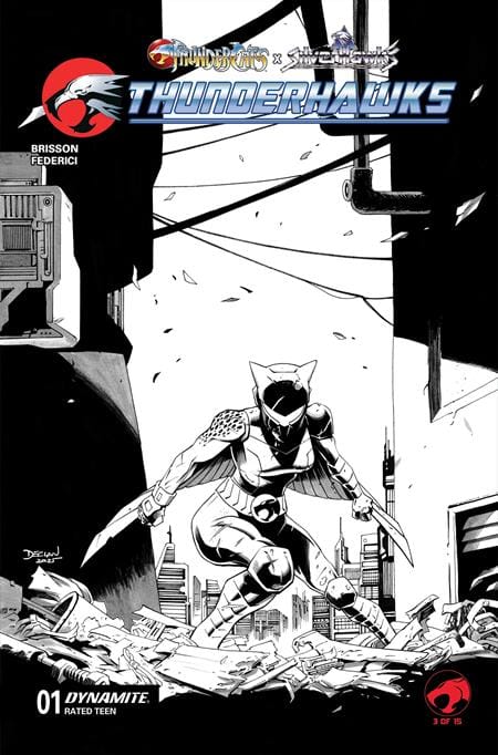 DYNAMITE Entertainment Comic Books > Incentives THUNDERCATS X SILVERHAWKS THUNDERHAWKS #1 CVR I INC 1:10 DECLAN SHALVEY LINE ART VAR 72513036405001091 0226DE0756