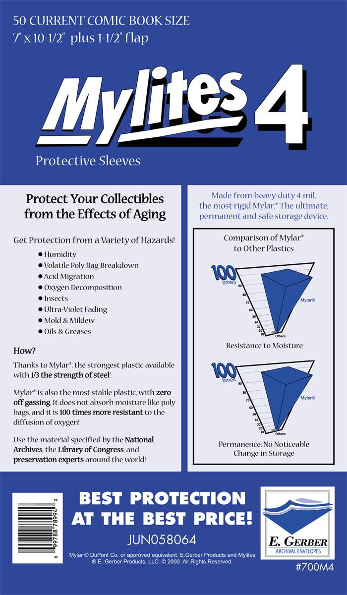 E. Gerber Comic Supplies Mylites: Protectice Comic Sleeves 50ct - Current Size 699788789940 SUPPLY943