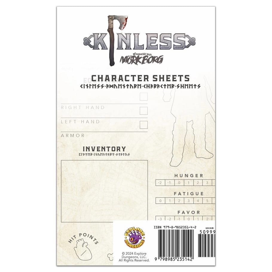 Explore Dungeons Tabletop Games > Role-Playing Games > Accessories Mork Borg: Kinless Character Sheets 9798985235142 EXD1004