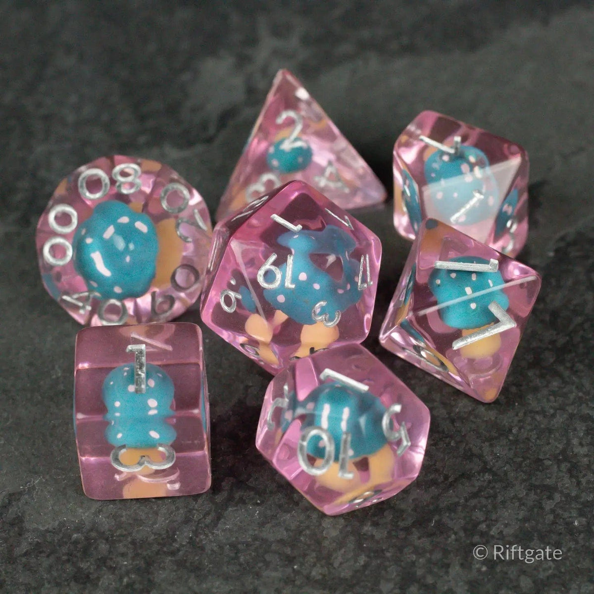 Riftgate Dice > Other Dice Riftgate- Blue + Pink Resin Mushroom Dice Set 20225276 RE-MUSH-PINK