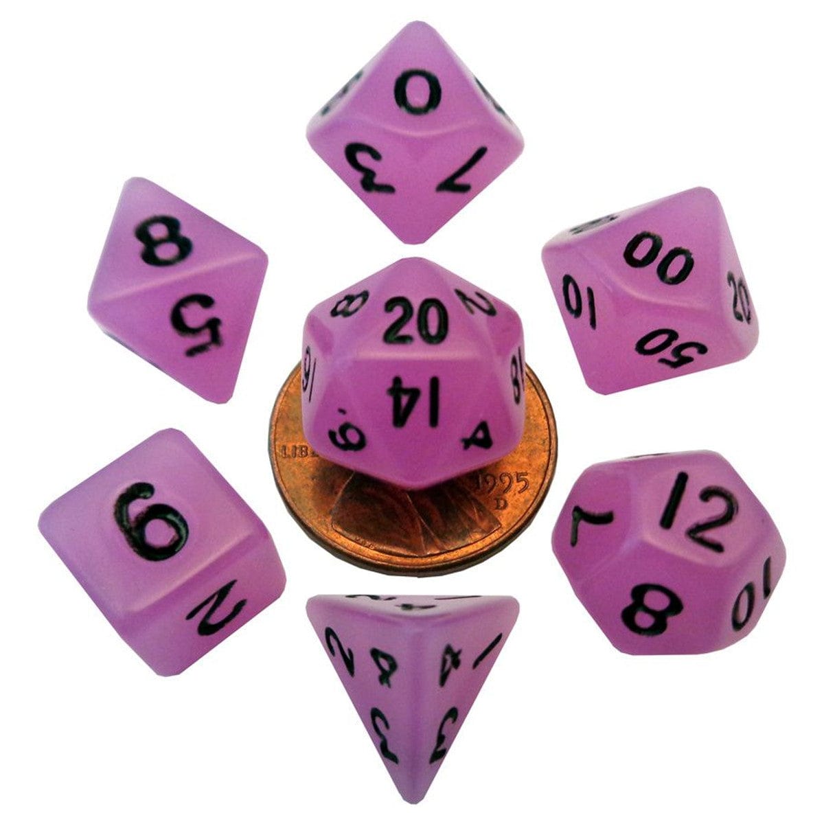 FANROLL Dice 7-Set Mini Glow-in-the-Dark Purple with Black 852678888509 LIC4307