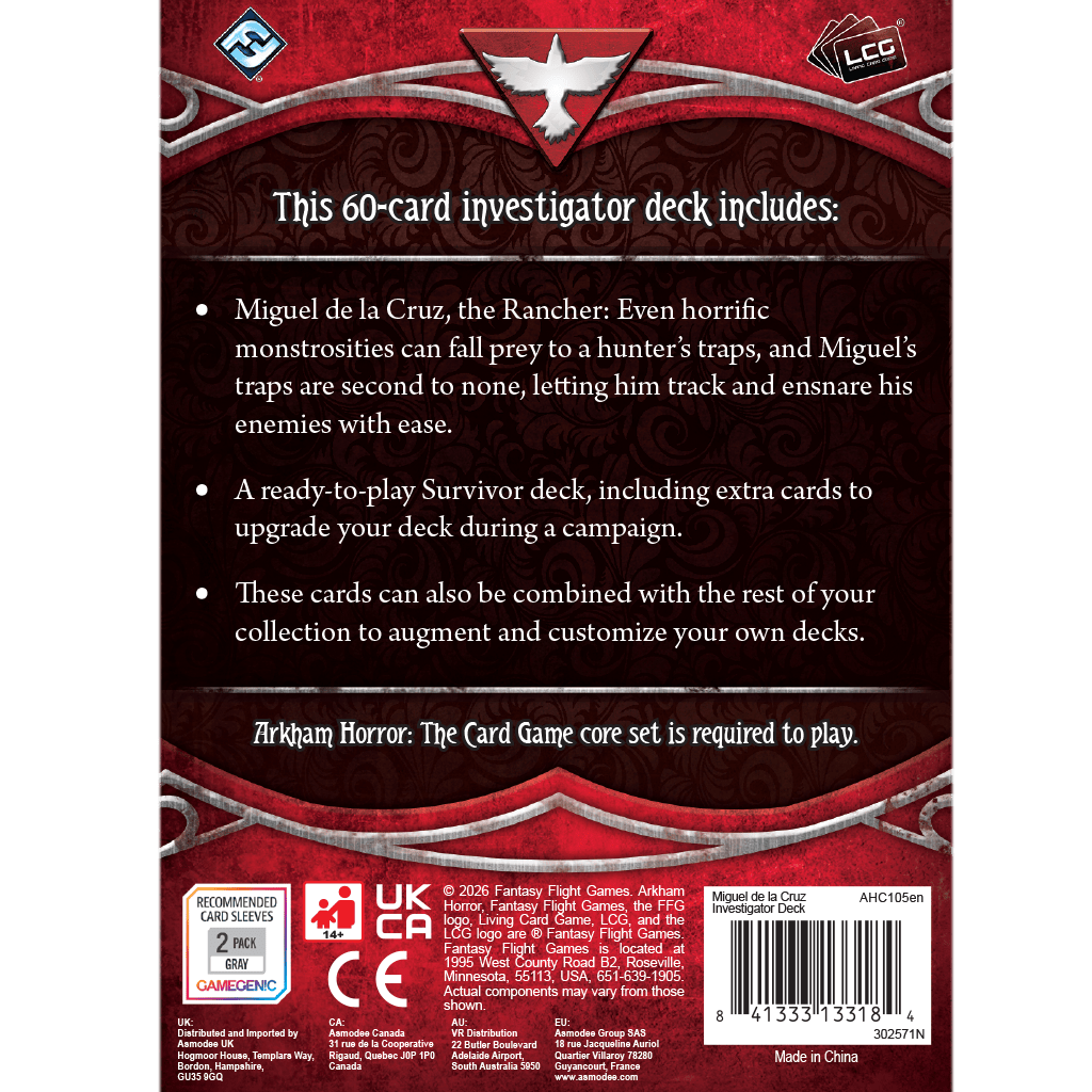 Fantasy Flight Games Board Games > Expansions Arkham Horror: The Card Game - Miguel de la Cruz Investigator Deck 841333133184 AHC105EN