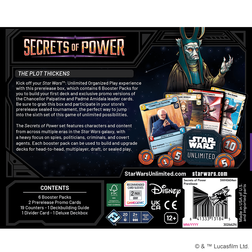 Fantasy Flight Games Trading Card Games > Star Wars Unlimited Star Wars: Unlimited - Secrets of Power: Prerelease Box 841333131845 SWH0604EN