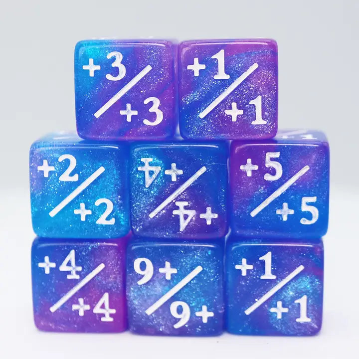 Foam Brain Games Dice +1/+1 Blue & Purple Glitter Counters For Magic - Set of 8 617629726138 FBG5062