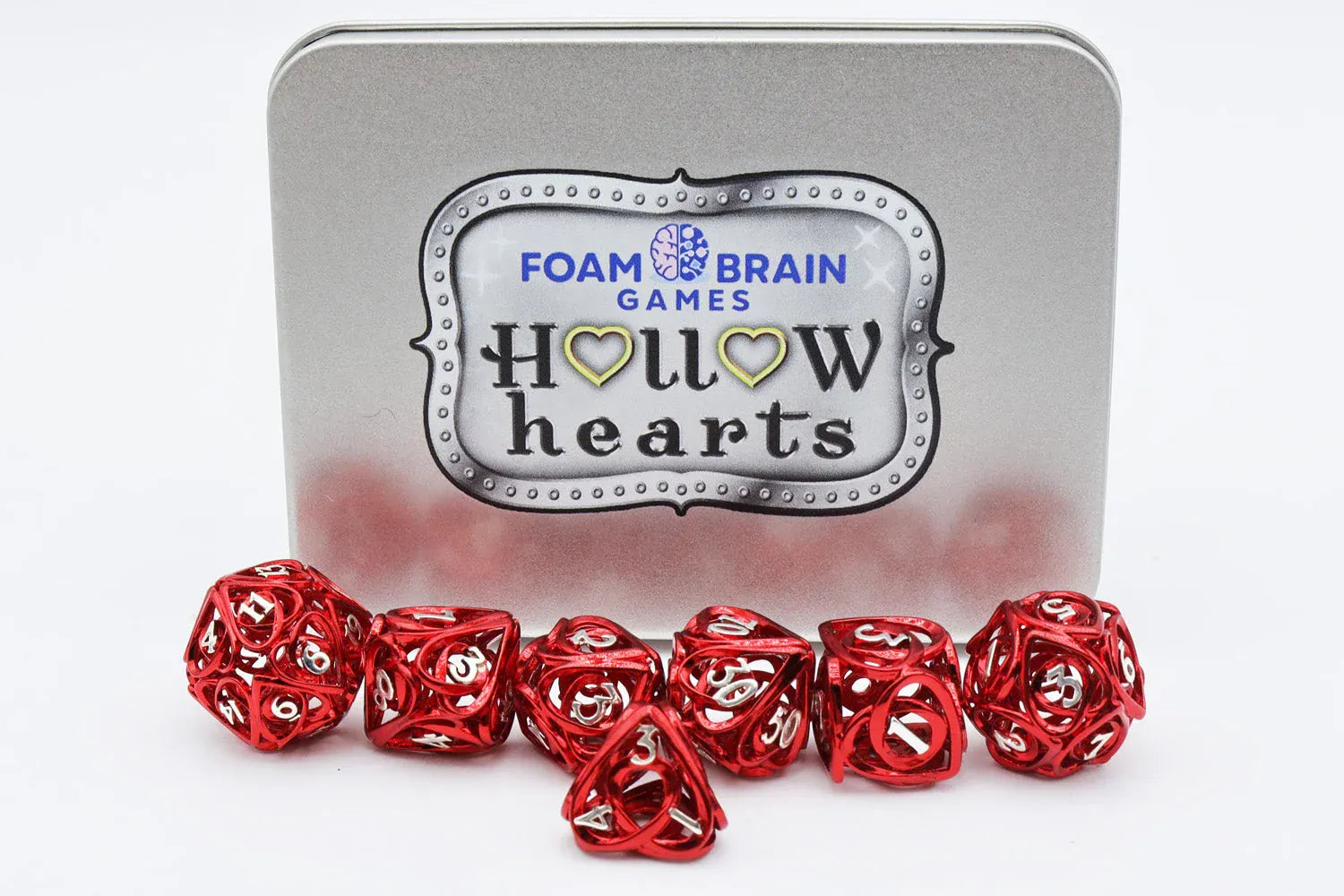 Foam Brain Games Dice > Other Dice Hollow Hearts: Red - Hollow Metal RPG Dice Set 840292508484 FBG4416