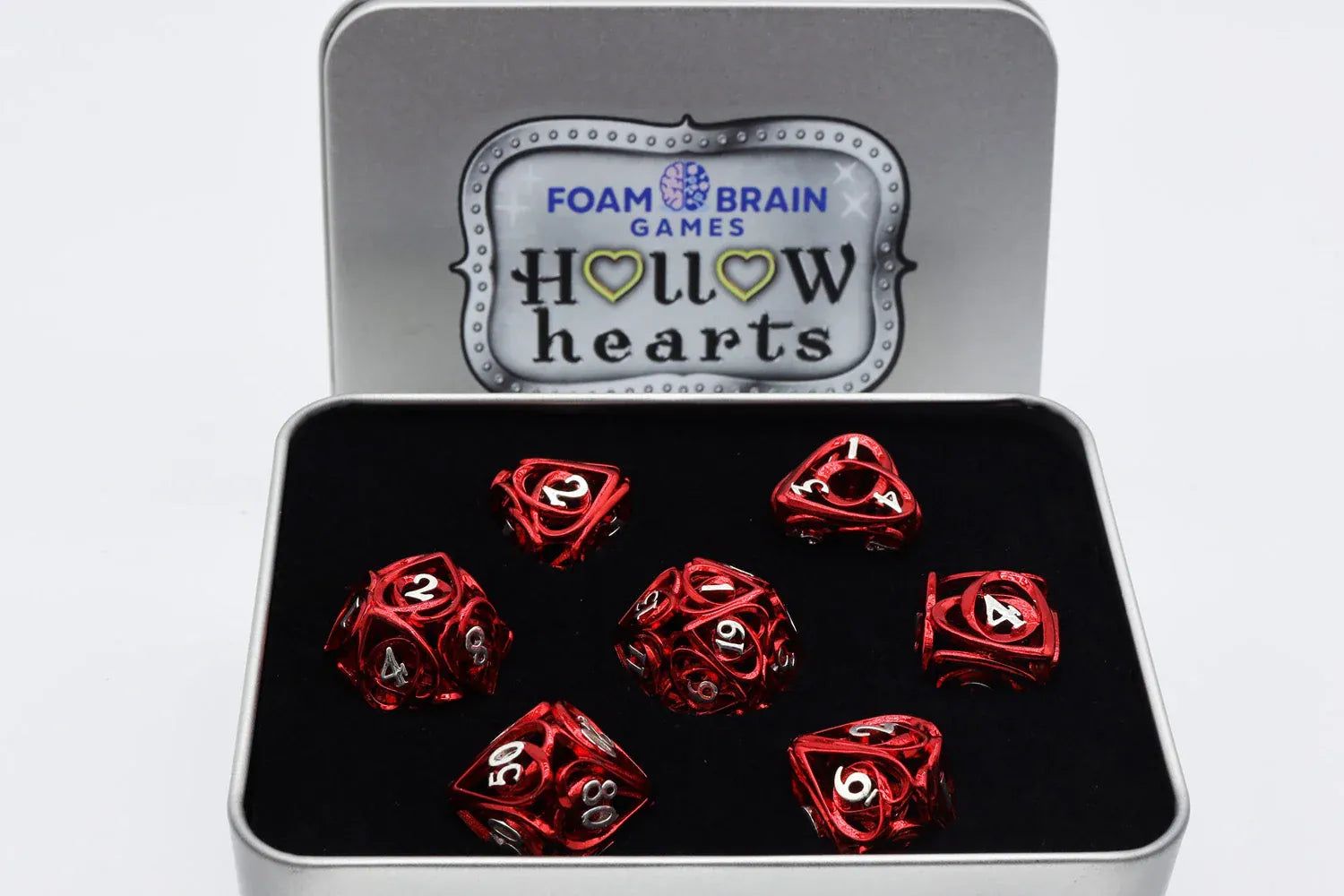 Foam Brain Games Dice > Other Dice Hollow Hearts: Red - Hollow Metal RPG Dice Set 840292508484 FBG4416
