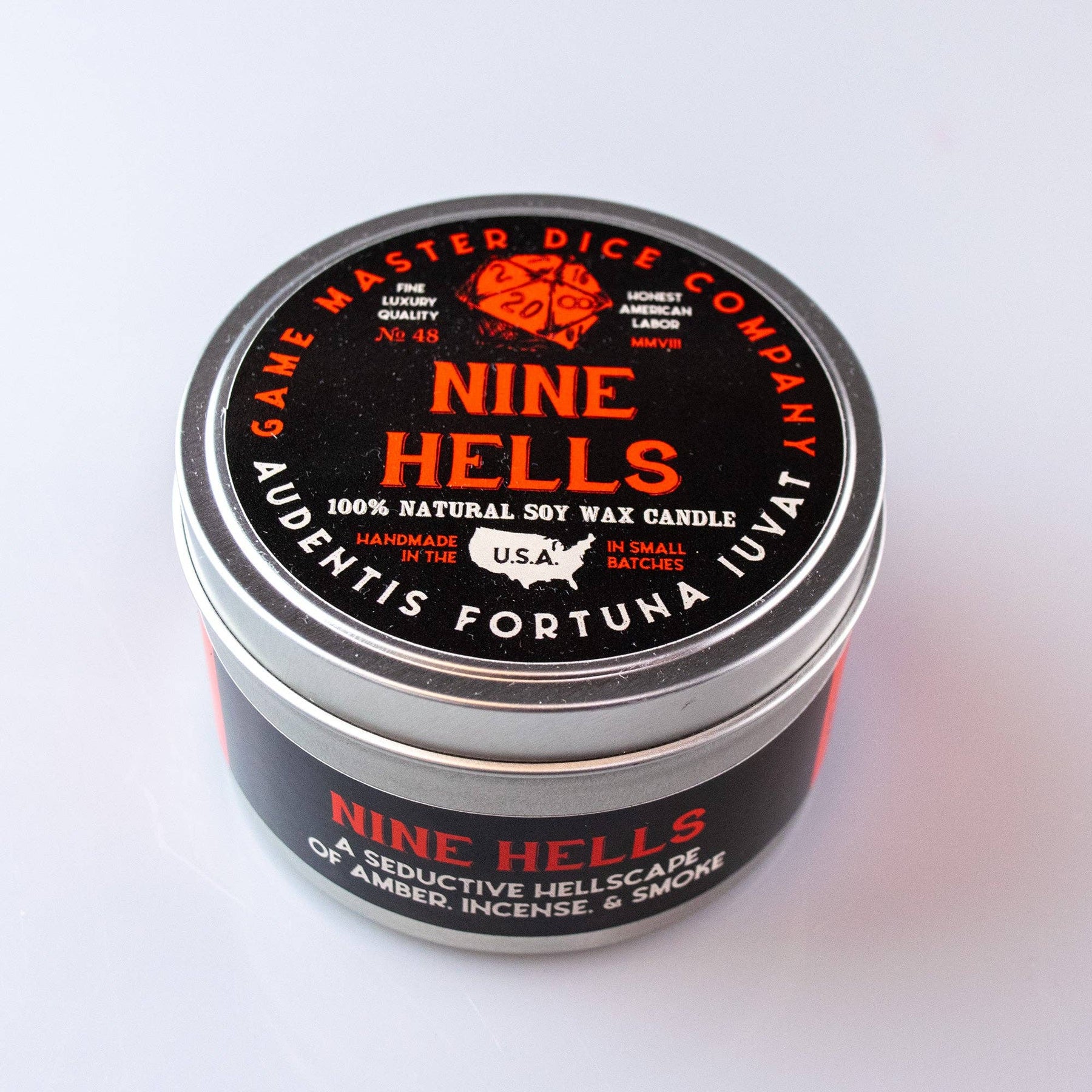 Game Master Dice Decor > Candles Nine Hells Gaming Candle: 8oz Tin 03211260