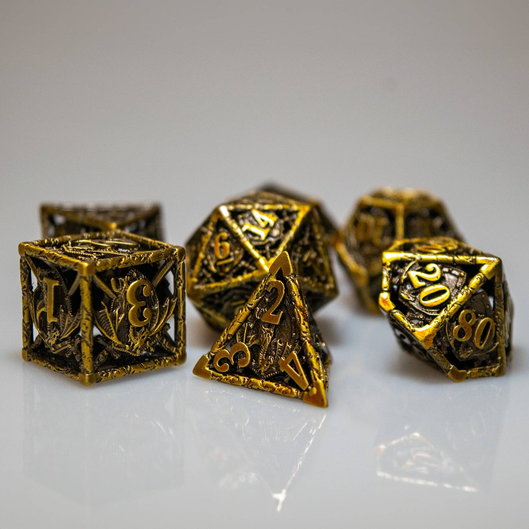 Game Master Dice Dice > Other Dice Hollow Dragon Shield Metal Dice Set 46254332 METAL-HDS-GOLD