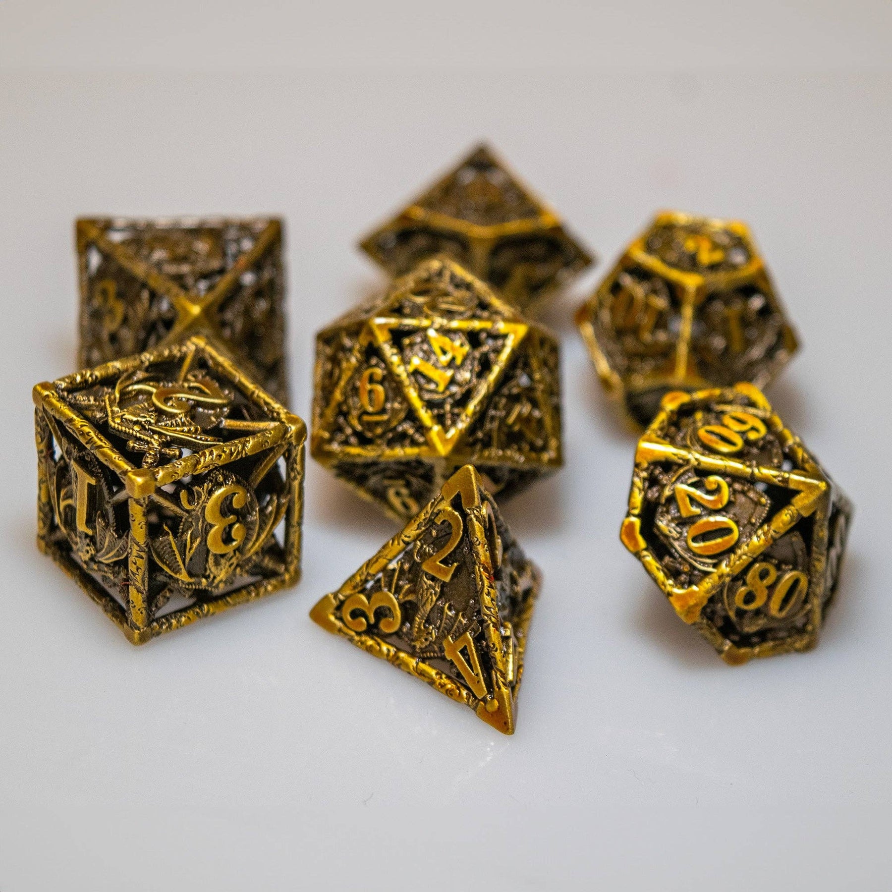 Game Master Dice Dice > Other Dice Hollow Dragon Shield Metal Dice Set 46254332 METAL-HDS-GOLD