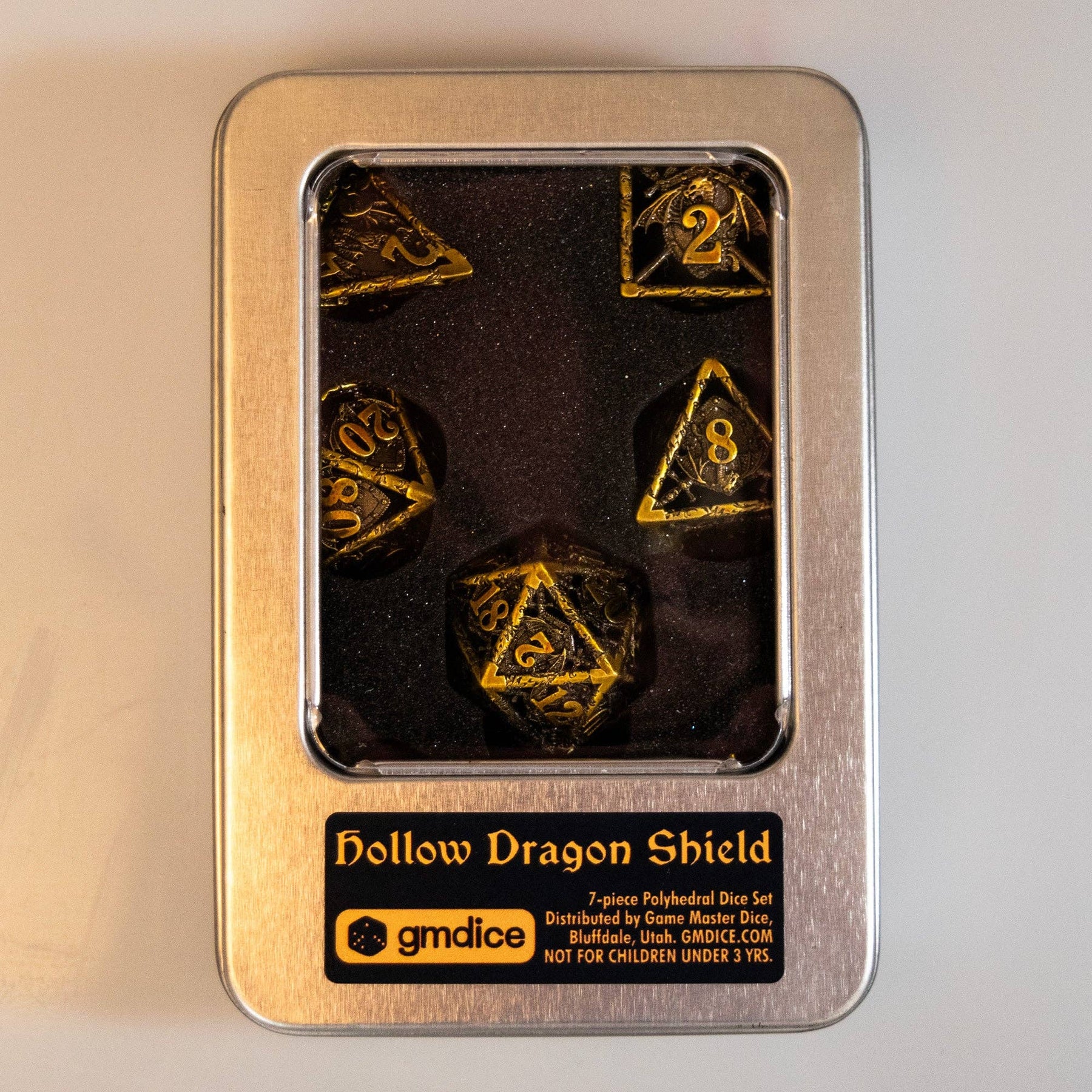 Game Master Dice Dice > Other Dice Hollow Dragon Shield Metal Dice Set 46254332 METAL-HDS-GOLD