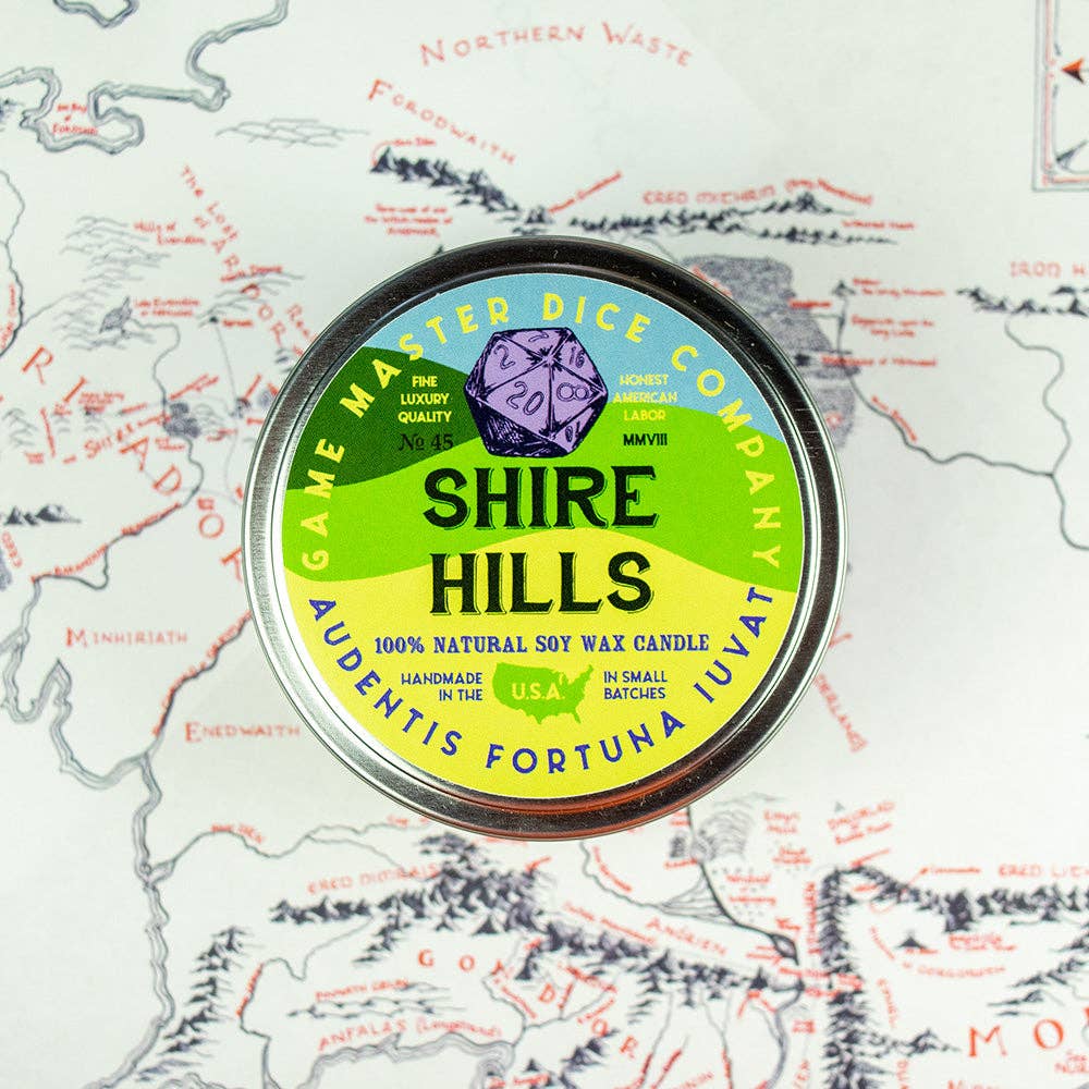 Game Master Dice Shire Hills Candle: 8oz Tin
