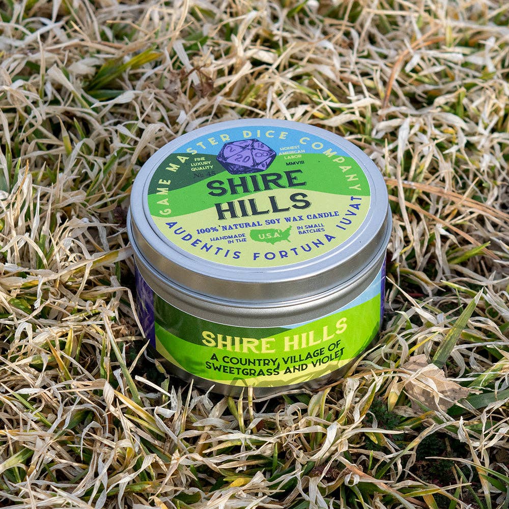Game Master Dice Shire Hills Candle: 8oz Tin