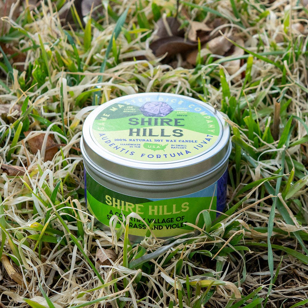 Game Master Dice Shire Hills Candle: 8oz Tin