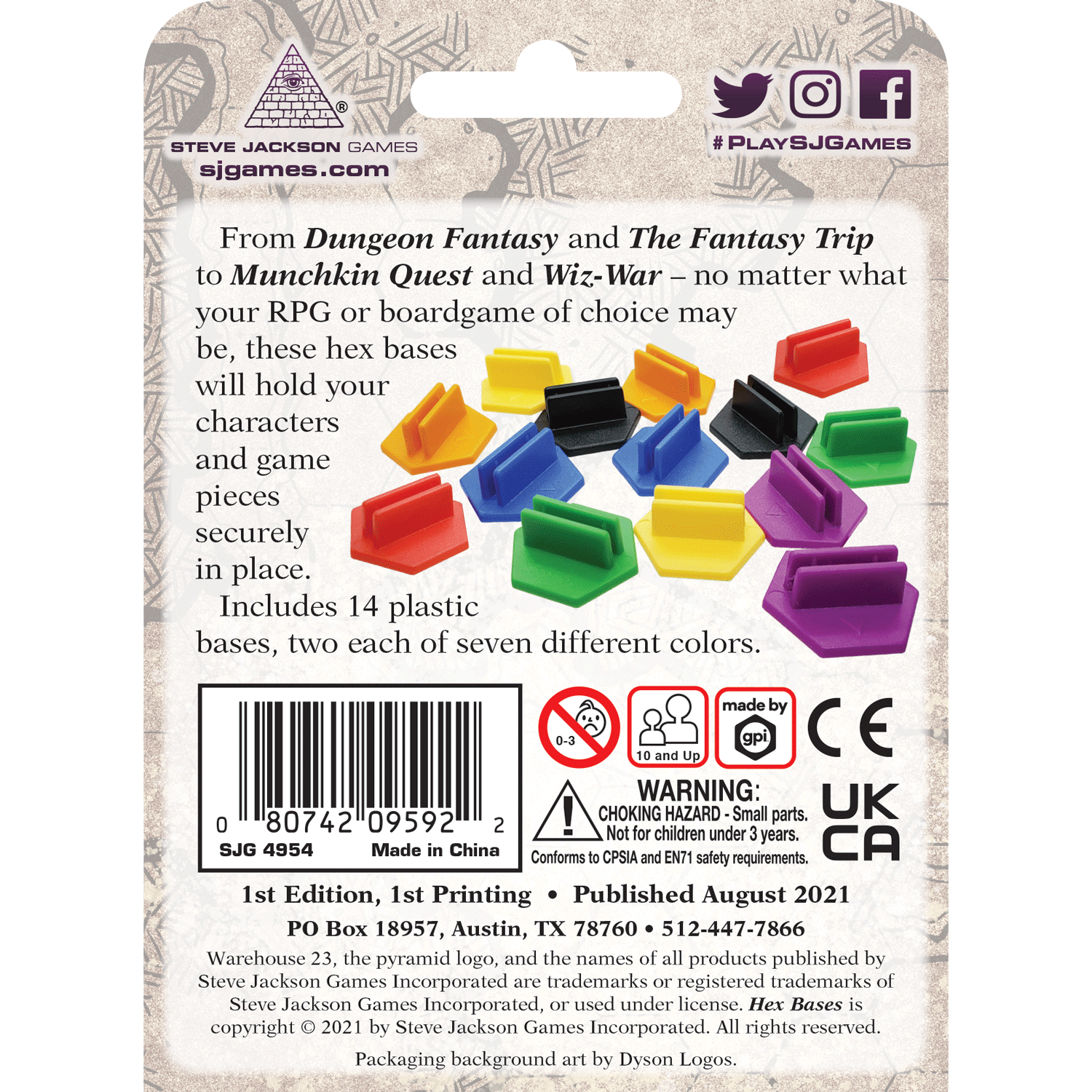 --- Game Supplies > Tokens & Counters Steve Jackson: Hex Bases 080742095922 SJG 4954