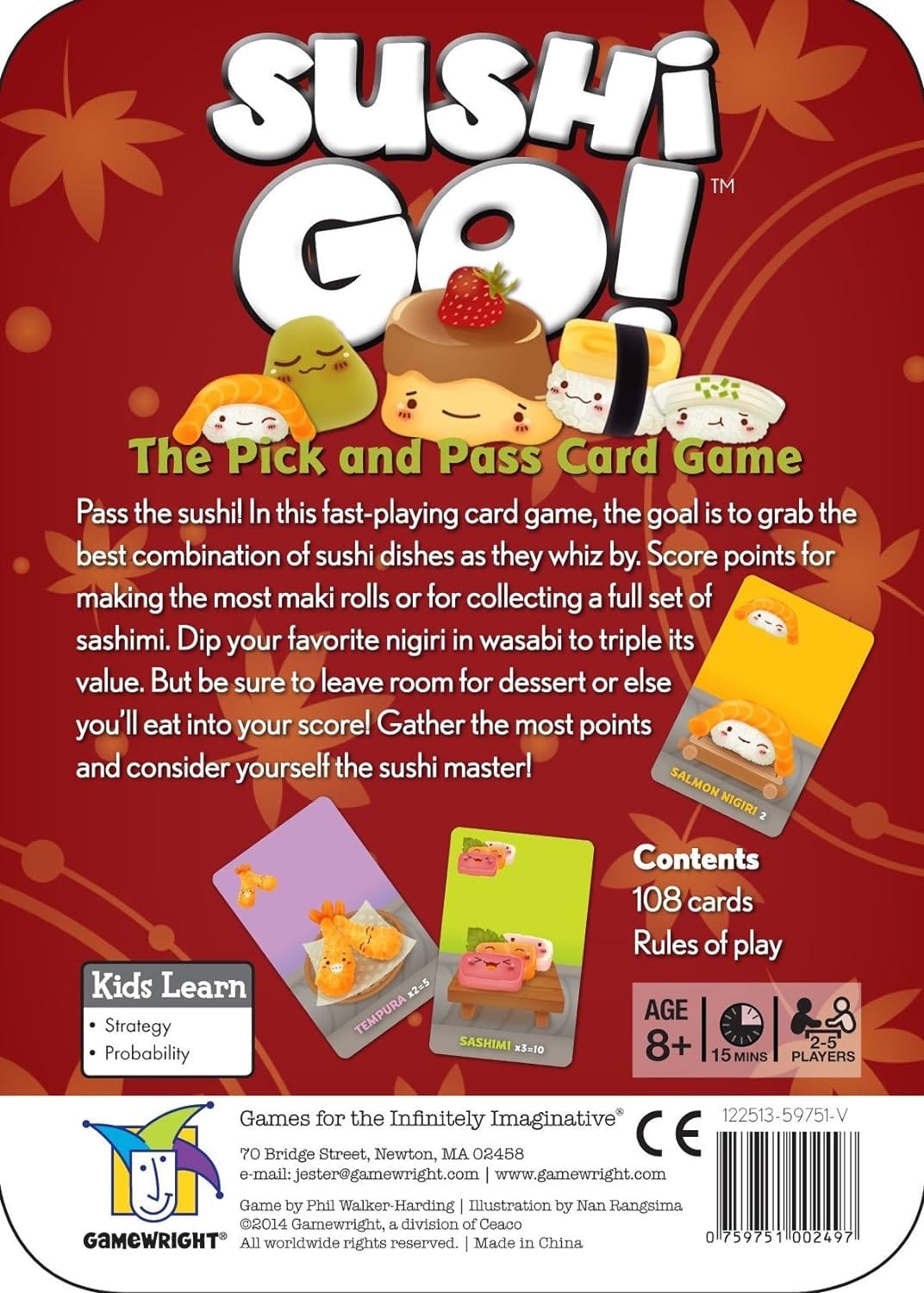 Gamewright Board Games > Small Box Games Sushi Go! 759751002497 GWI 249D