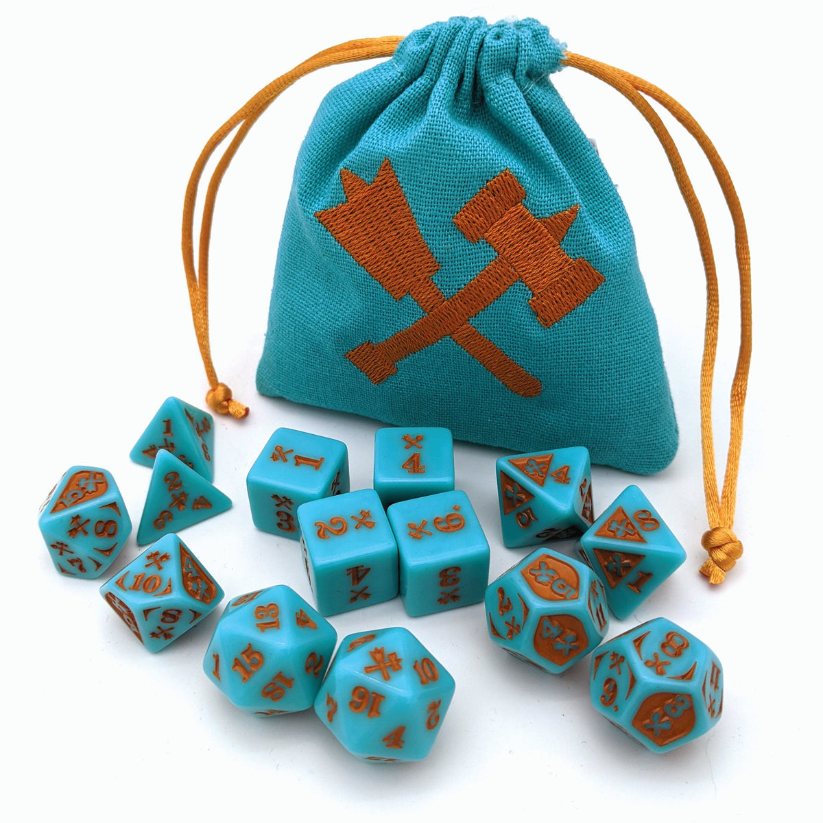 Gyld: Bludgeoning Damage Dice - Acrylic, Teal/Copper