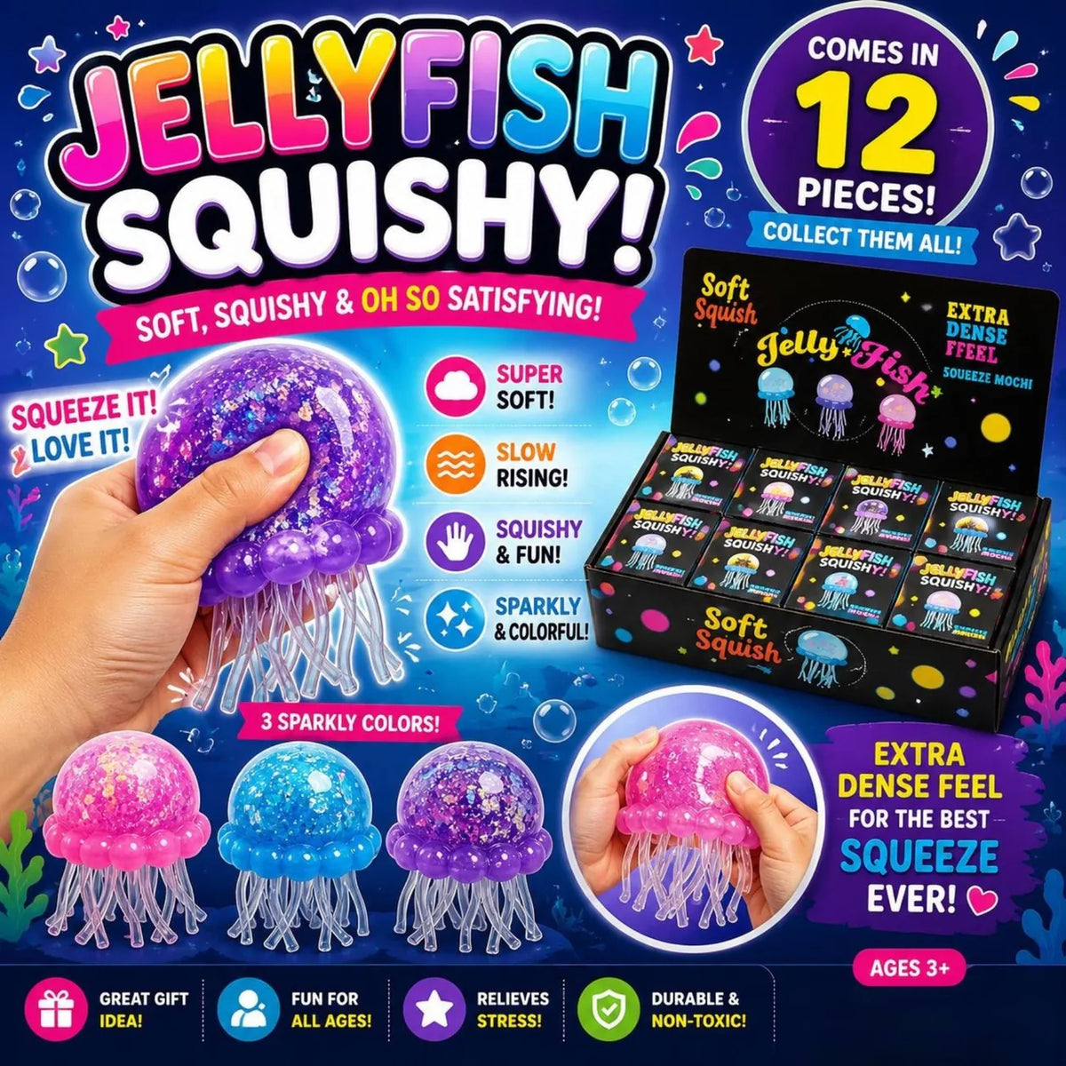 Gypsy Soul Toys > Fidget Toys Glitter “Squeeze Mochi” Stress Toy - Jellyfish Squishy J311YF15H J311YF15H