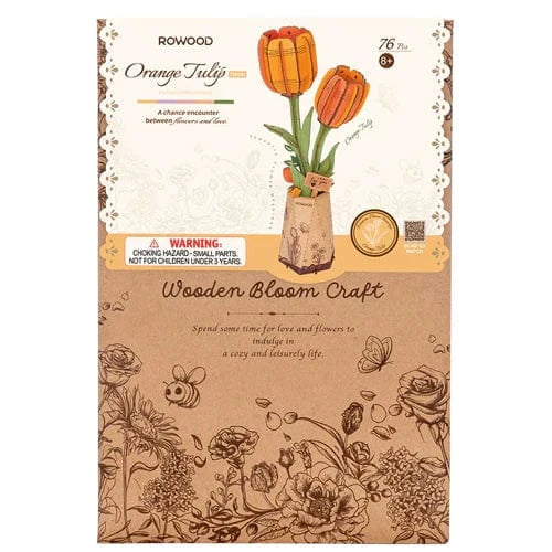 Hands Craft Model Kits > Other Model Kits 3D Wooden Flower Puzzle: Orange Tulip 810101581625