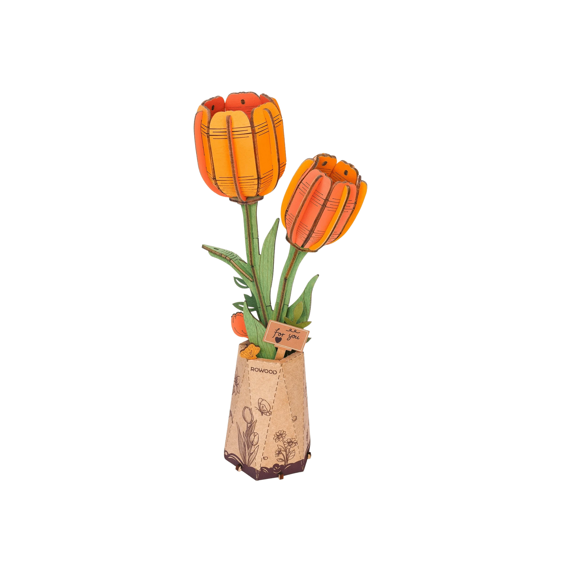 Hands Craft Model Kits > Other Model Kits 3D Wooden Flower Puzzle: Orange Tulip 810101581625