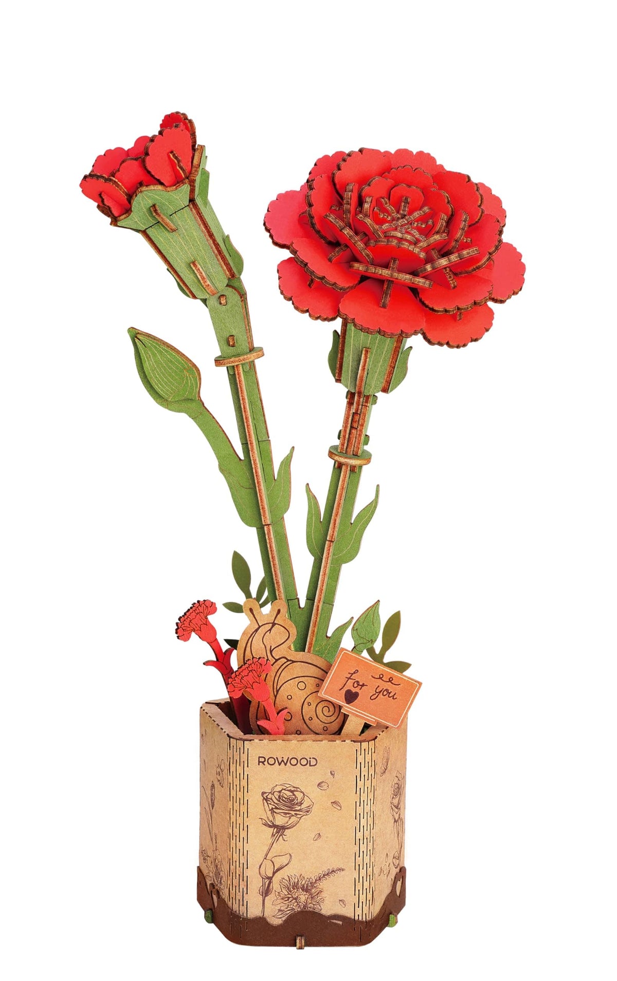 Hands Craft Model Kits > Other Model Kits 3D Wooden Flower Puzzle: Red Carnation 810101581526