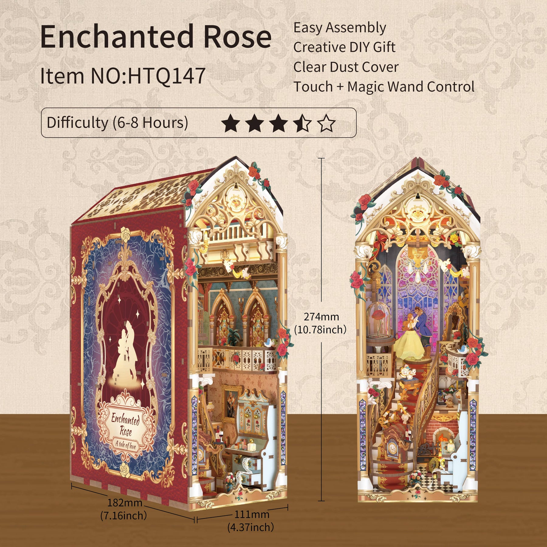 Hands Craft Model Kits > Other Model Kits DIY Book Nook Kit: Enchanted Rose w/ Dust Cover 810101583179 HTQ147