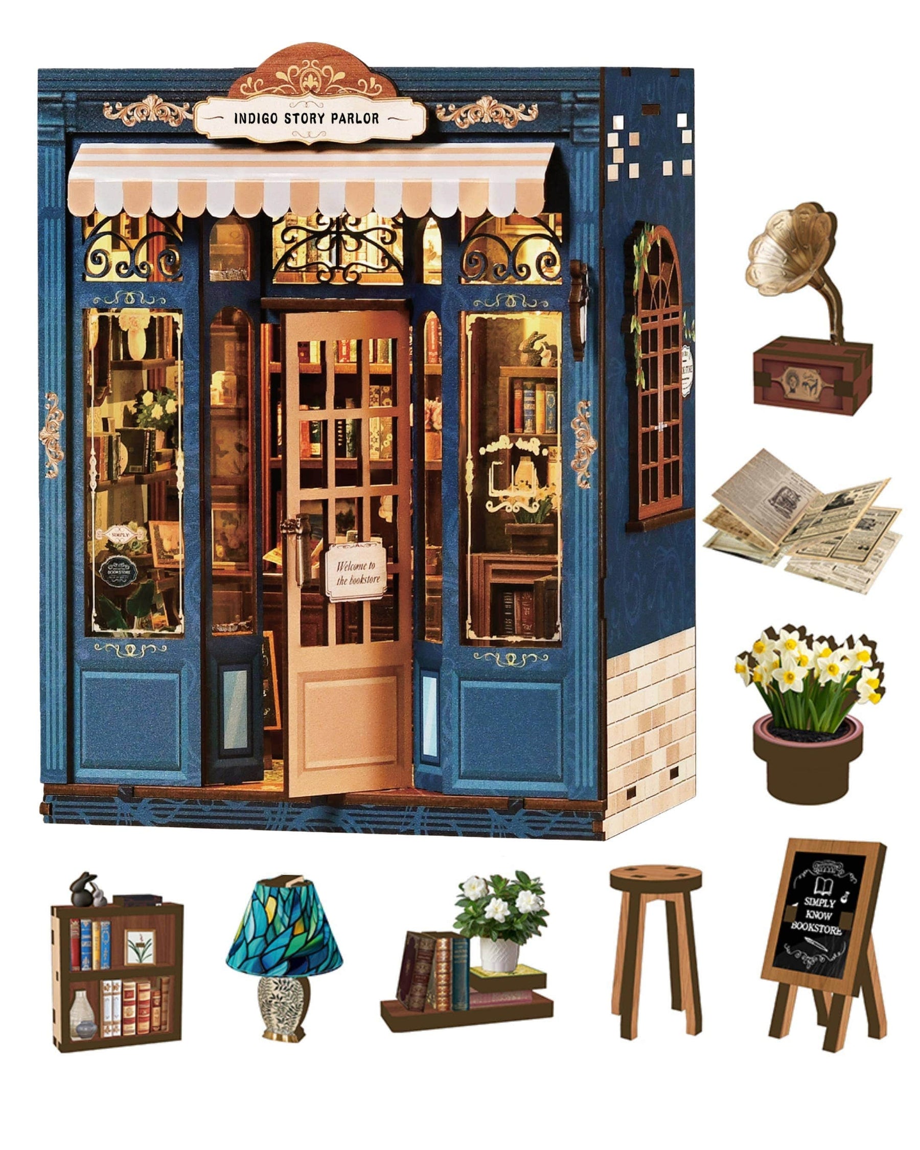 Hands Craft Model Kits > Other Model Kits DIY Book Nook Kit: Indigo Story Parlor 810101583629 BNH402