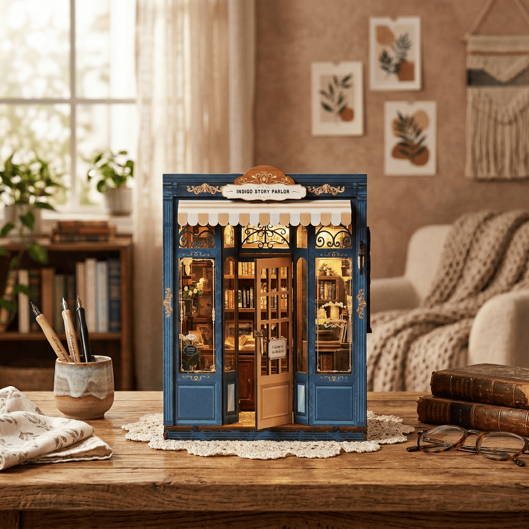 Hands Craft Model Kits > Other Model Kits DIY Book Nook Kit: Indigo Story Parlor 810101583629 BNH402