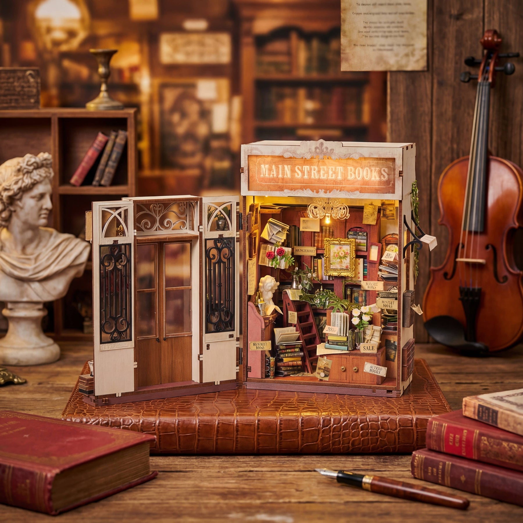 Hands Craft Model Kits > Other Model Kits DIY Book Nook Kit: Main Street Books 810101583346 MIN206