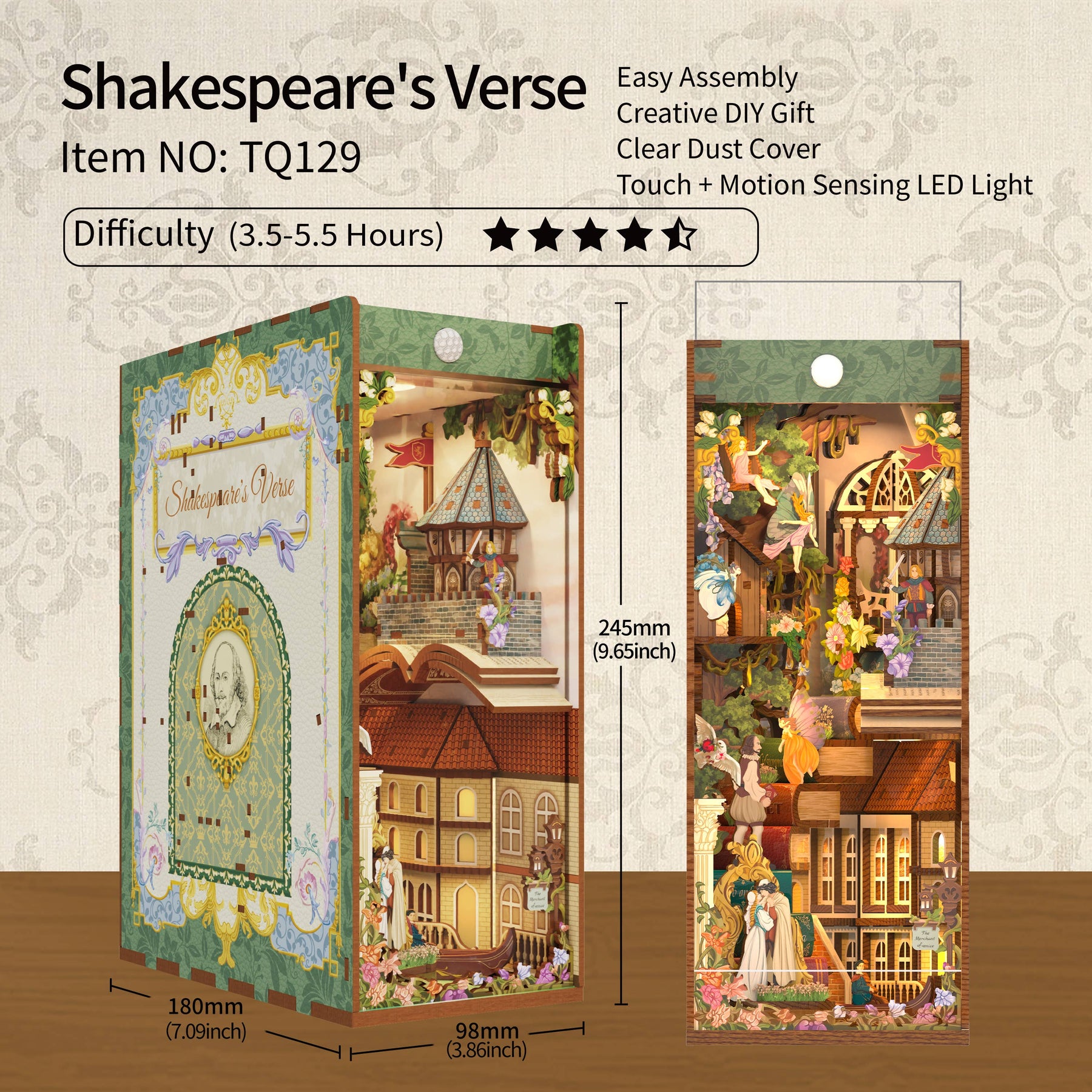 Hands Craft Model Kits > Other Model Kits DIY Book Nook Kit: Shakespeare's Verse with Dust Cover 6971683351298 TQ129