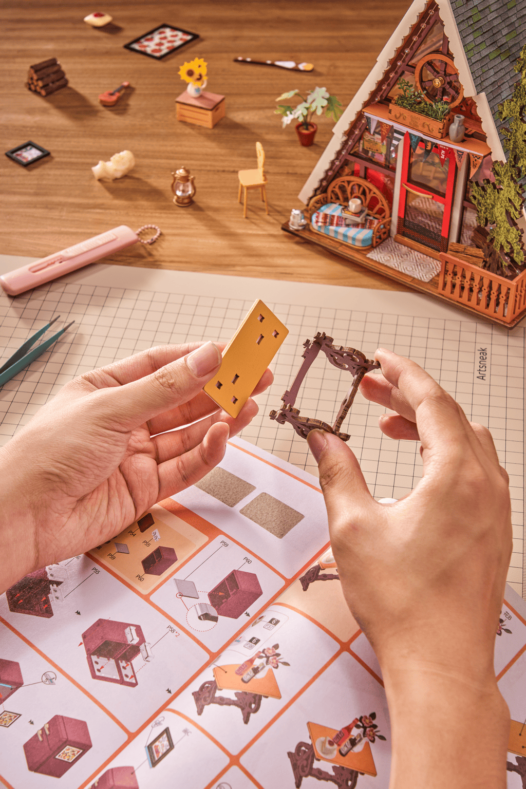 Hands Craft Model Kits > Other Model Kits DIY Miniature House Kit: A-Frame Cabin 810101583452 DG181