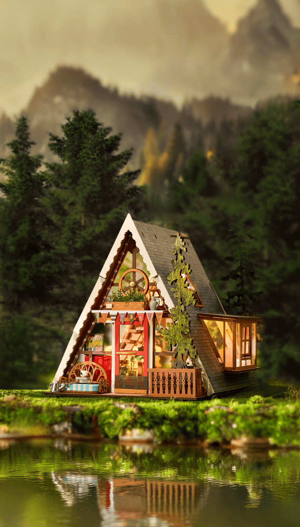 Hands Craft Model Kits > Other Model Kits DIY Miniature House Kit: A-Frame Cabin 810101583452 DG181