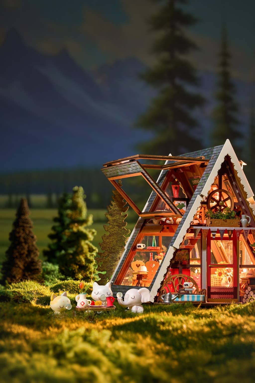 Hands Craft Model Kits > Other Model Kits DIY Miniature House Kit: A-Frame Cabin 810101583452 DG181