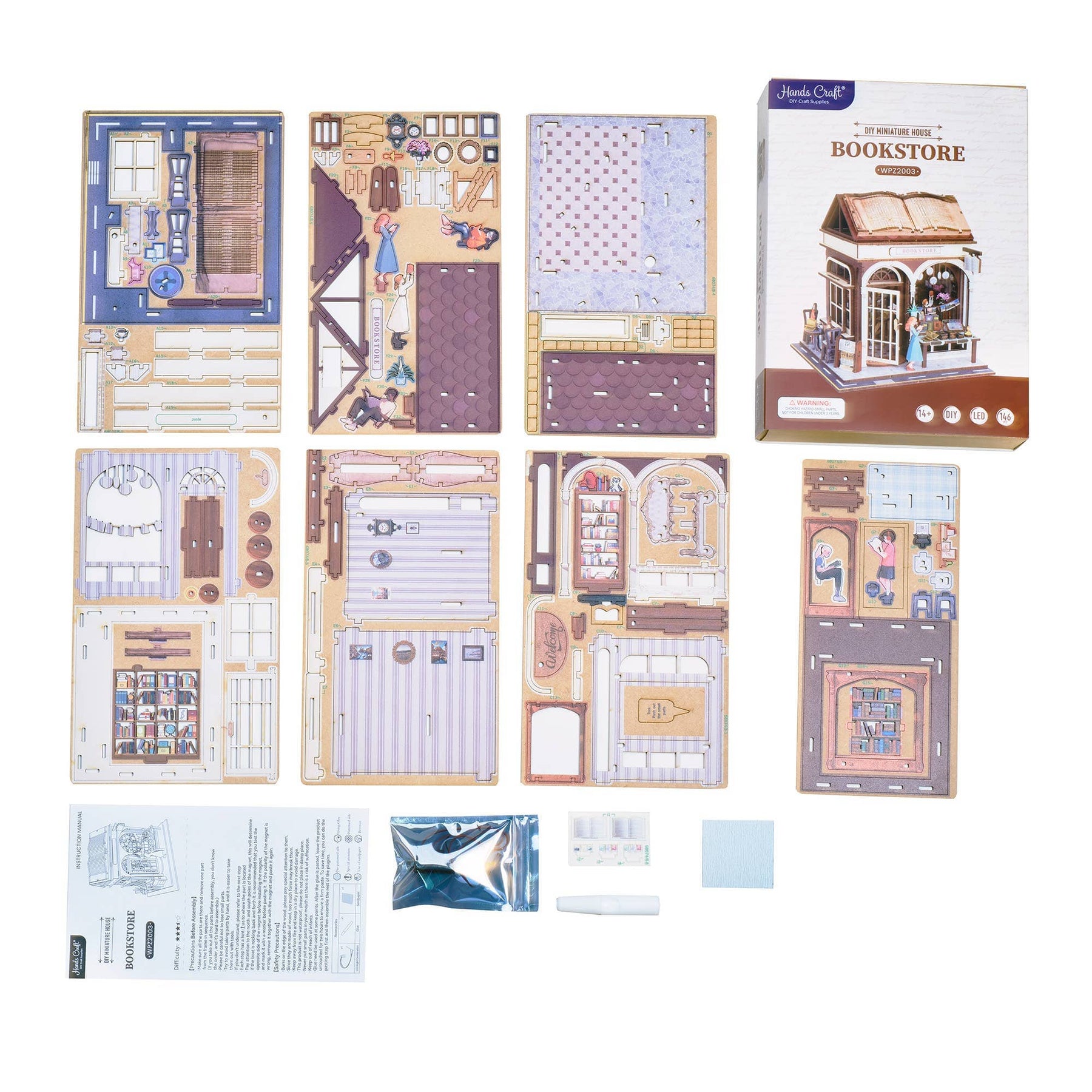 Hands Craft Model Kits > Other Model Kits DIY Miniature House Kit: Bookstore 810101582547 WPZ2003