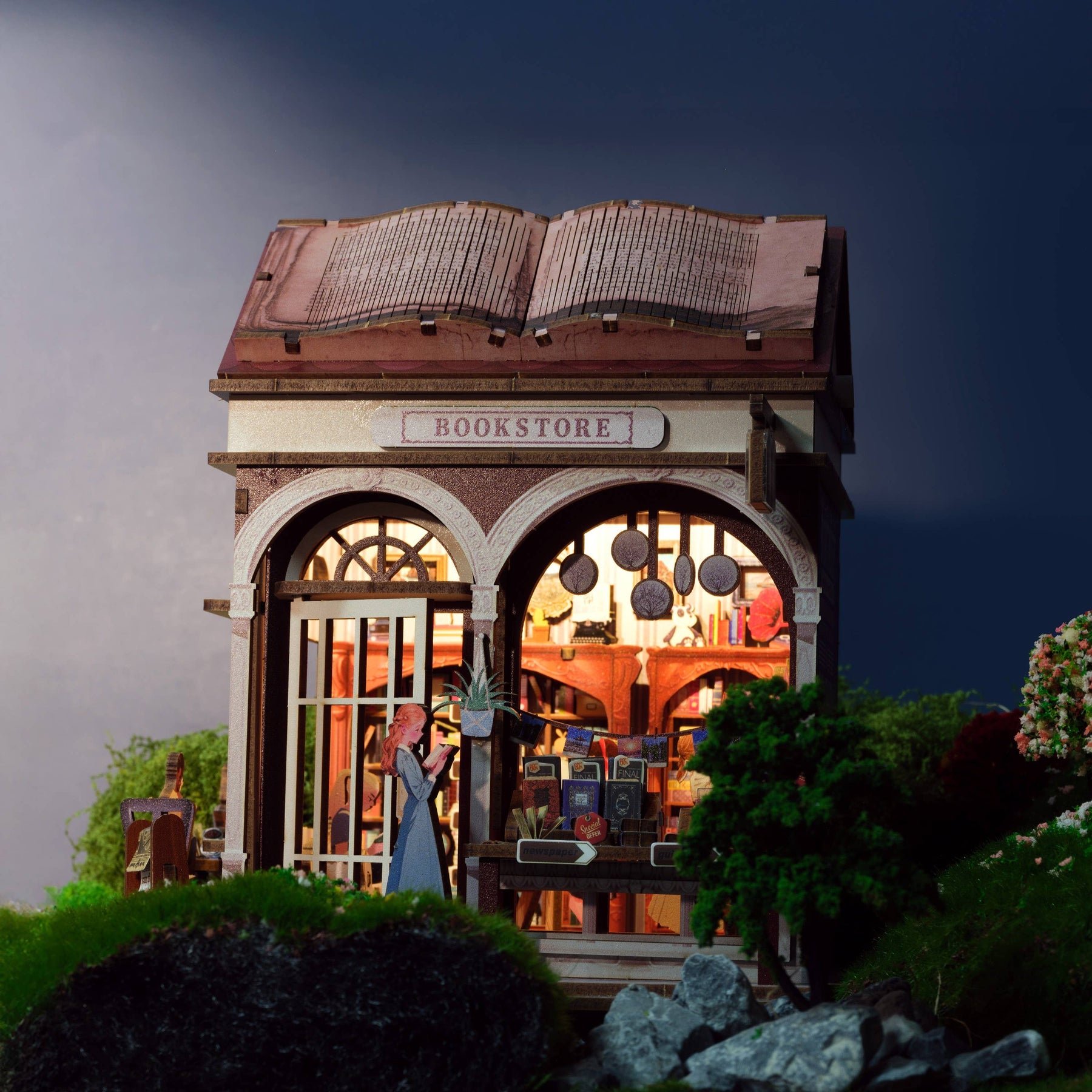 Hands Craft Model Kits > Other Model Kits DIY Miniature House Kit: Bookstore 810101582547 WPZ2003