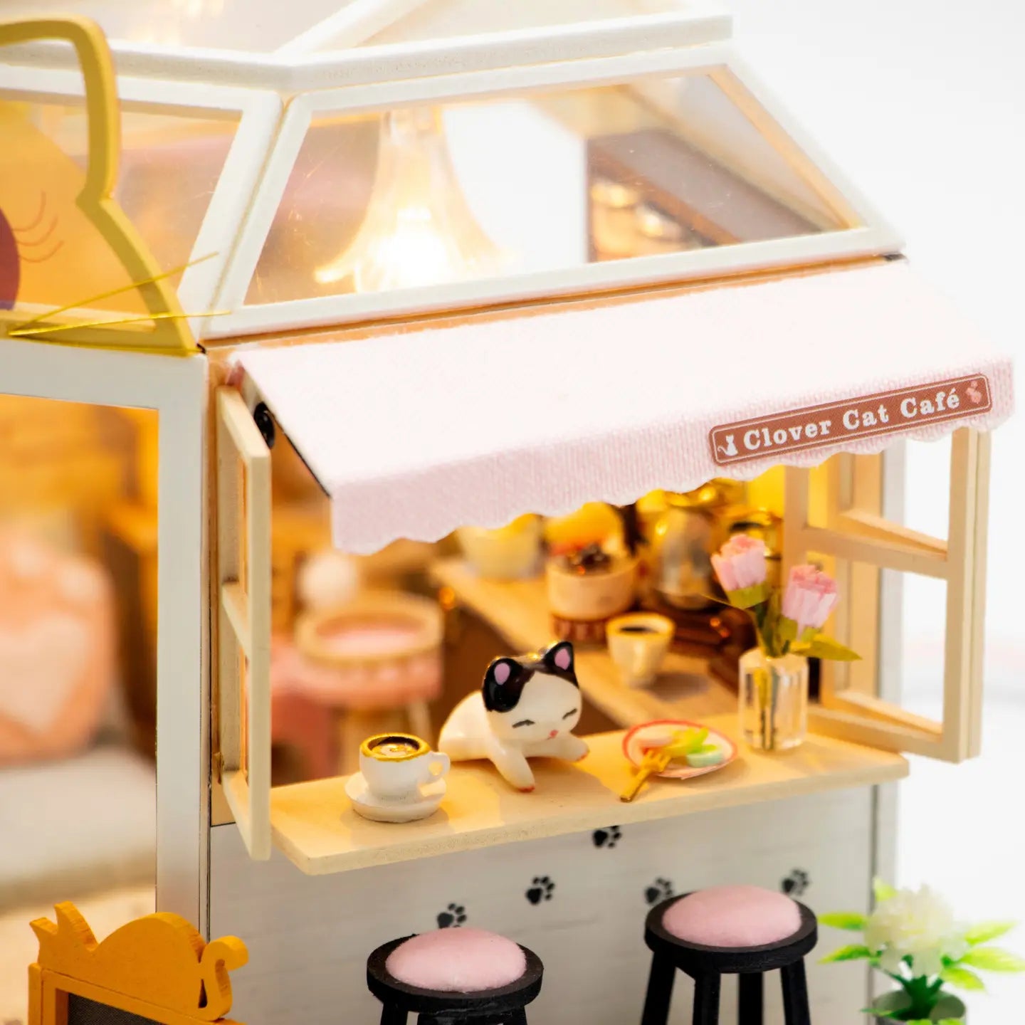 Hands Craft Model Kits > Other Model Kits DIY Miniature House Kit: Clover Cat Café 810101584251 MIN113