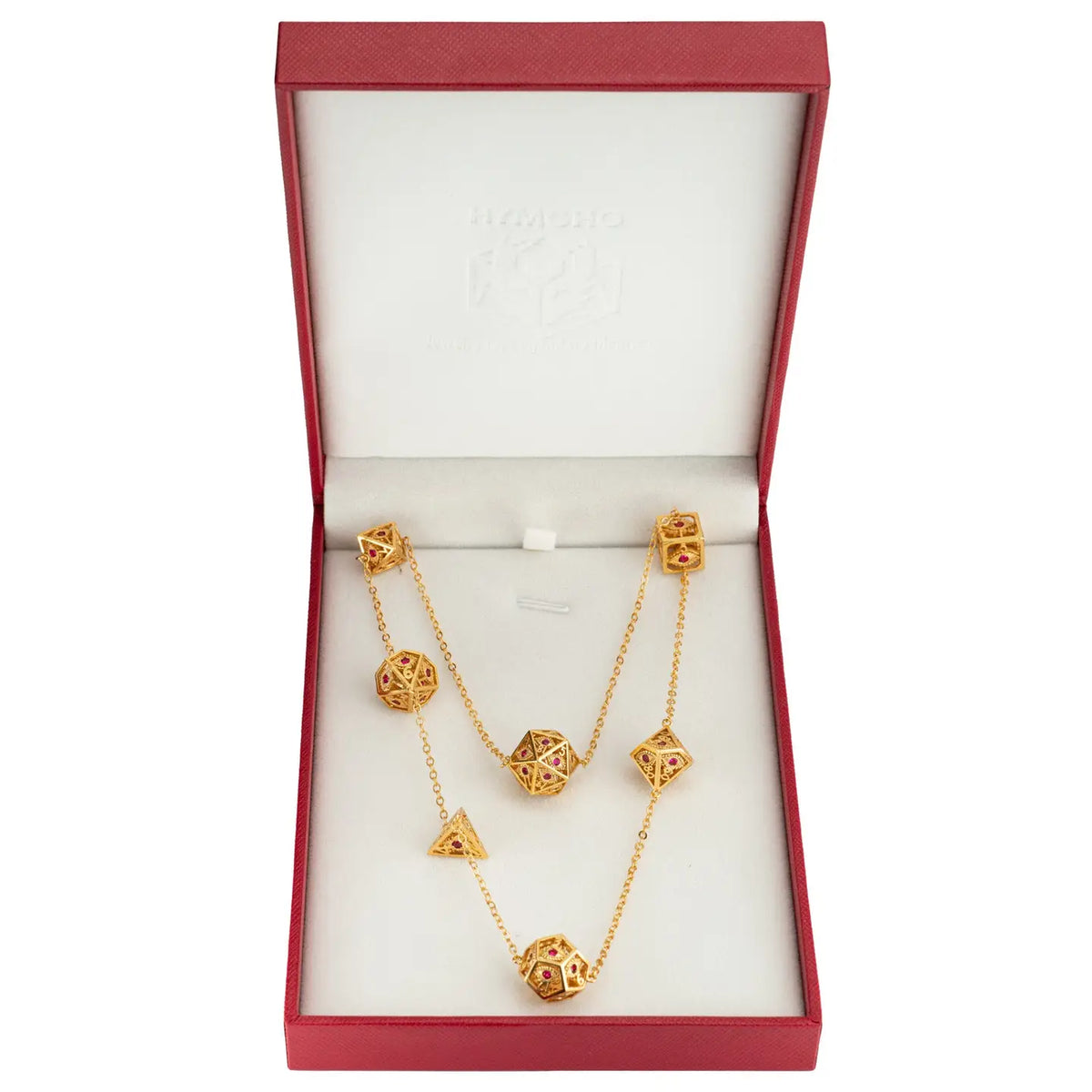 Hymgho Premium Dice Apparel Dragon's Eye 7-die Necklace - Gold with Ruby Red Gems HYJ005 HYJ005