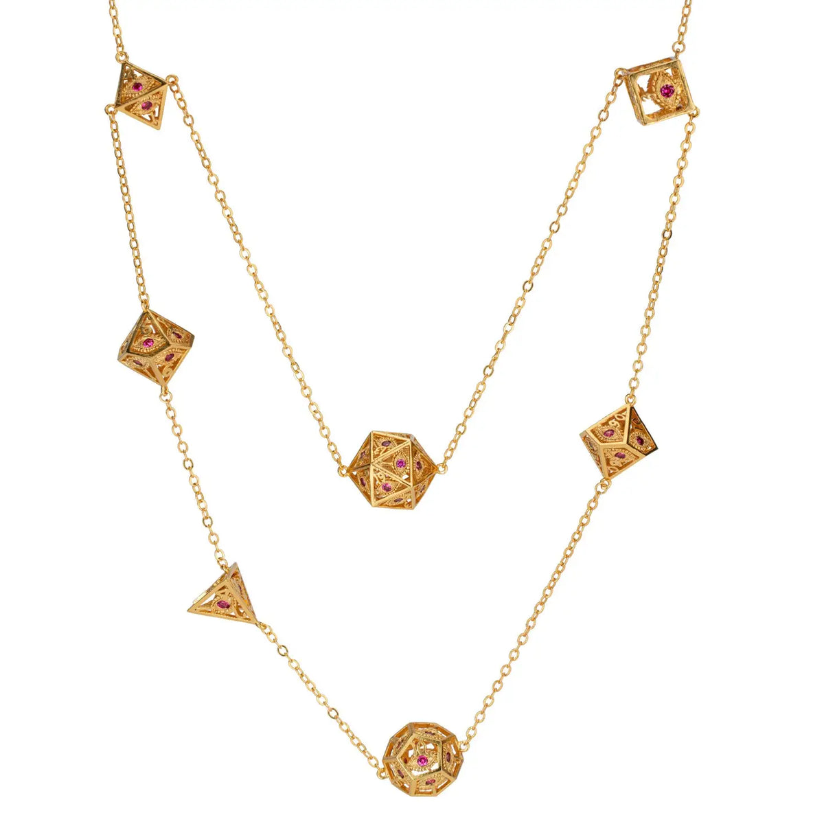 Hymgho Premium Dice Apparel Dragon's Eye 7-die Necklace - Gold with Ruby Red Gems HYJ005 HYJ005