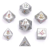 Hymgho Premium Dice Dice Barbarian Solid Metal Polyhedral Dice Set - Matte Silver and Rainbow HY00358 HY00358