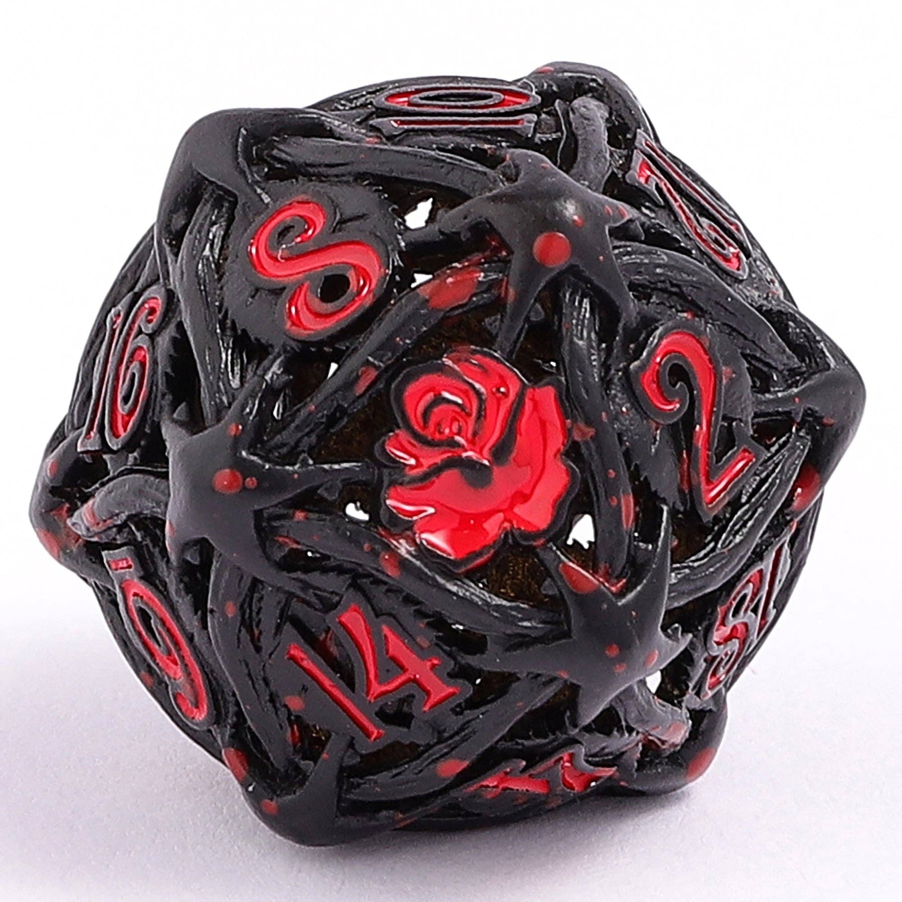 Hymgho Premium Dice Dice Hollow Metal Rose Dice Set - Black w/Blood Splatter HY00536 HY00536