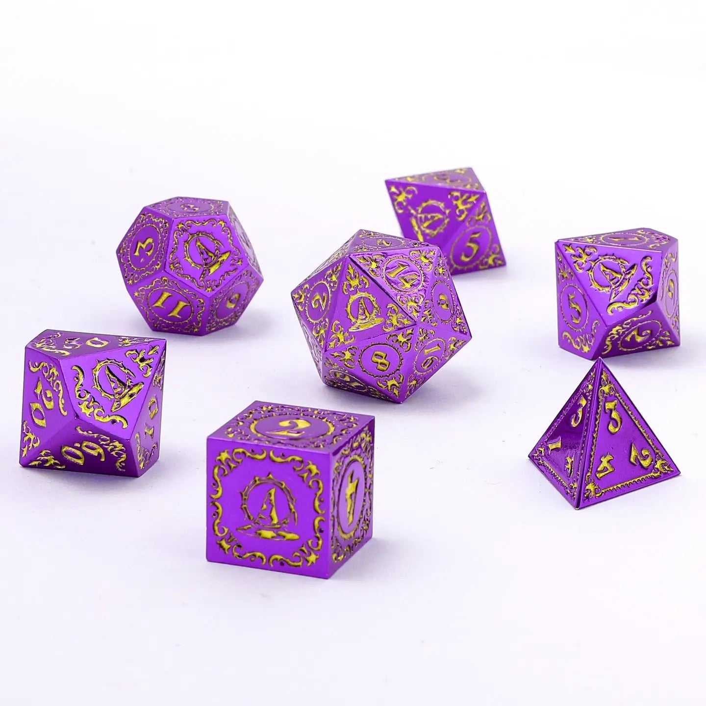 Hymgho Premium Dice Dice > Metallic Dice Games Wizard Solid Metal Polyhedral Dice Set - Purple with Gold HY00417 HY00417