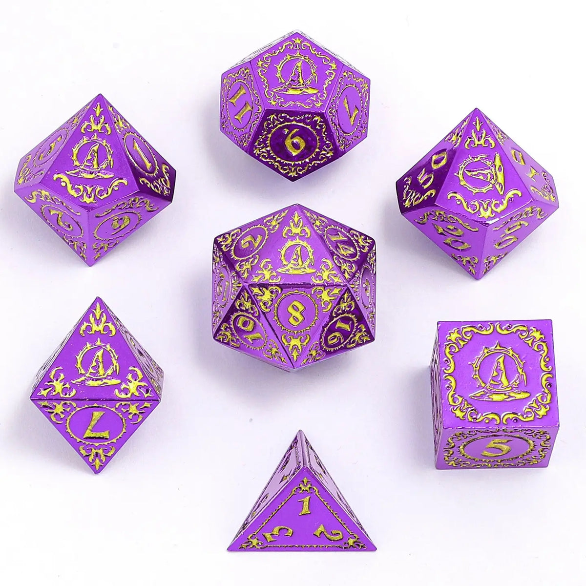 Hymgho Premium Dice Dice > Metallic Dice Games Wizard Solid Metal Polyhedral Dice Set - Purple with Gold HY00417 HY00417