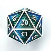 Hymgho Premium Dice Dice > Other Dice 45mm Metal Behemoth Spindown D20 - Silver with Blue & Green HY00419 HY00419