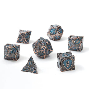 Hymgho Premium Dice Dice > Other Dice Solid Metal Fighter Rpg Dice Set - Copper W/Blue Glitter HY00391 HY00458