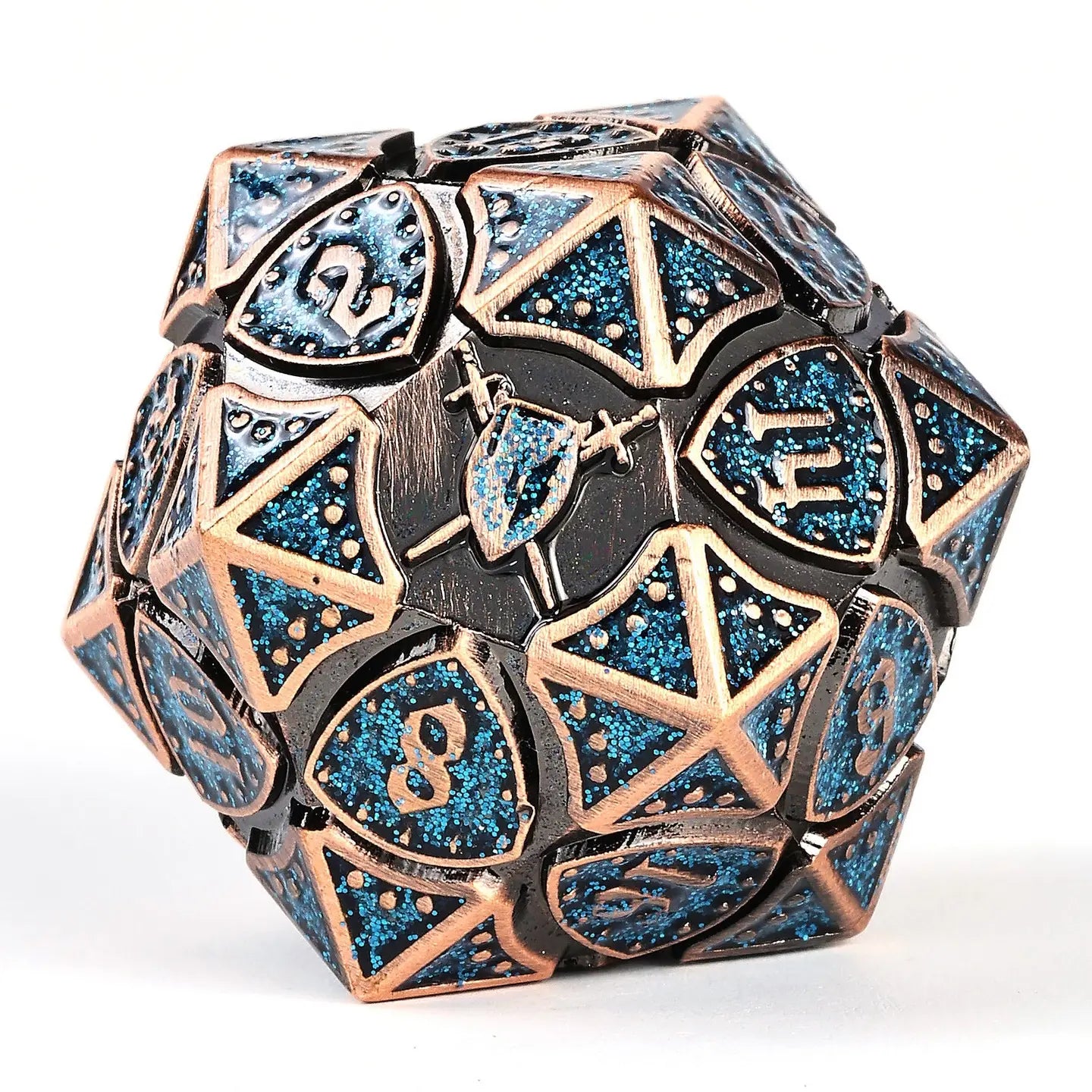 Hymgho Premium Dice Dice > Other Dice Solid Metal Fighter Rpg Dice Set - Copper W/Blue Glitter HY00391 HY00458