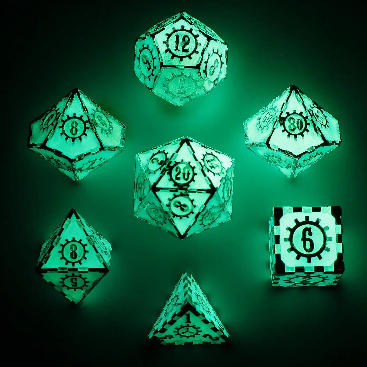 Hymgho Premium Dice Dice > Other Dice Solid Metal Gear Dice Polyhedral Dice Set - Glow in the Dark Blue HY00391 HY00391
