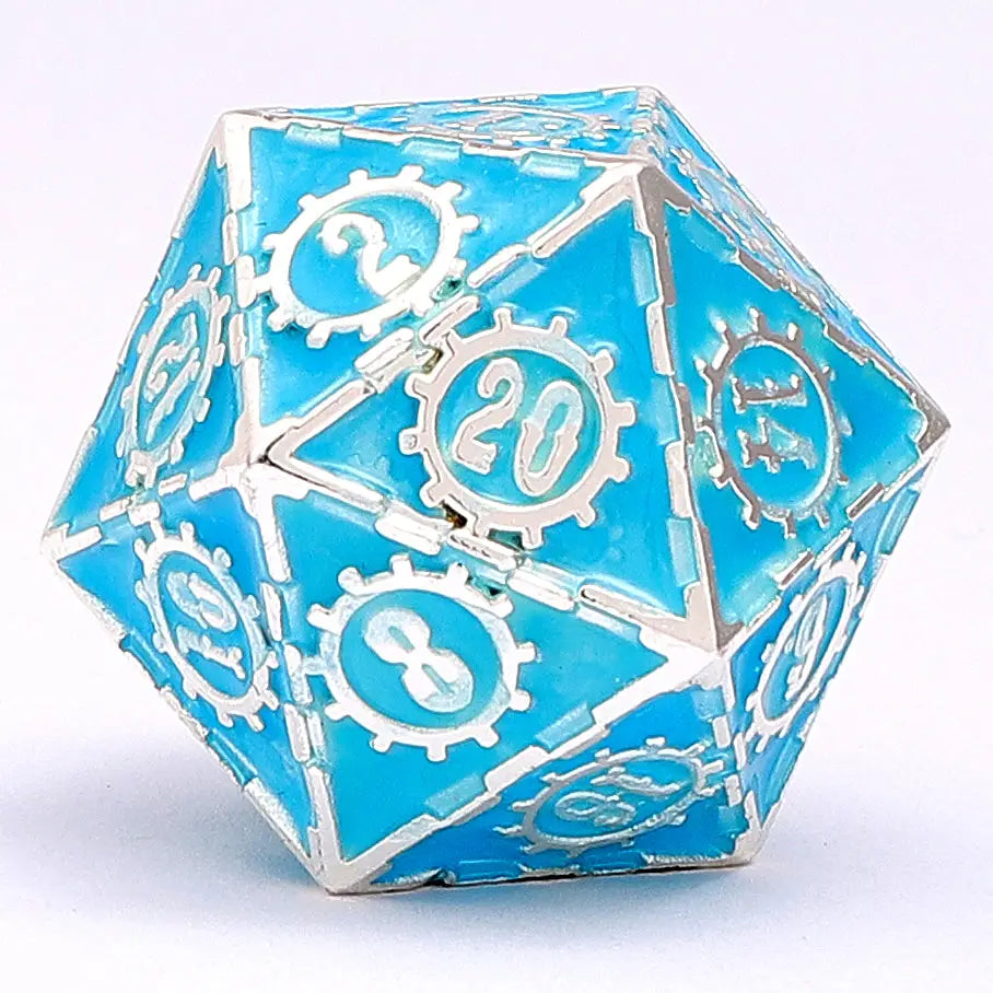 Hymgho Premium Dice Dice > Other Dice Solid Metal Gear Dice Polyhedral Dice Set - Glow in the Dark Blue HY00391 HY00391