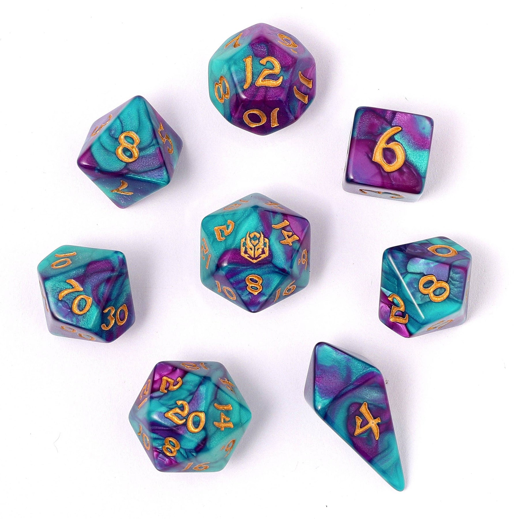 Hymgho Premium Dice Dice > Other Dice Wyrmforged Rollers - Rounded Edge 8 Piece Polyhedral Dice set - Frostbloom HY02001 HY02001