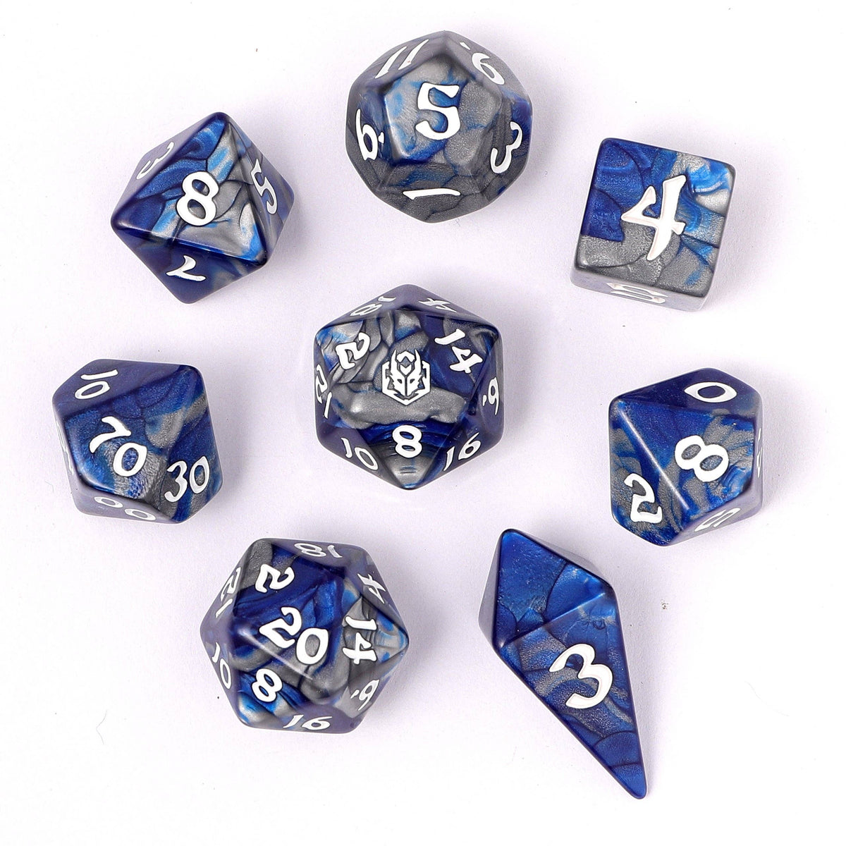 Hymgho Premium Dice Dice > Other Dice Wyrmforged Rollers - Rounded Edge 8 Piece Polyhedral Dice set - Paladin Steel HY02002 HY02002