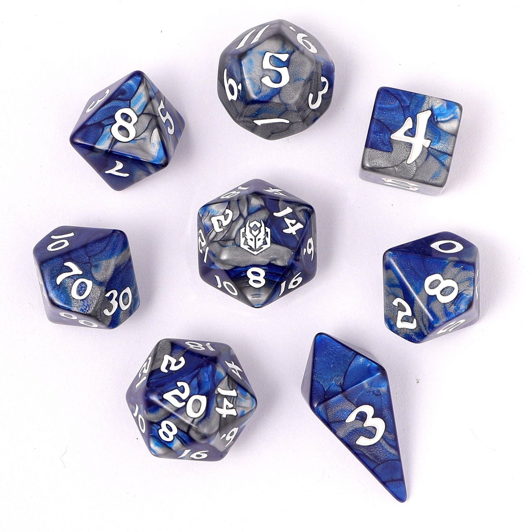 Hymgho Premium Dice Dice > Other Dice Wyrmforged Rollers - Rounded Edge 8 Piece Polyhedral Dice set - Paladin Steel HY02002 HY02002