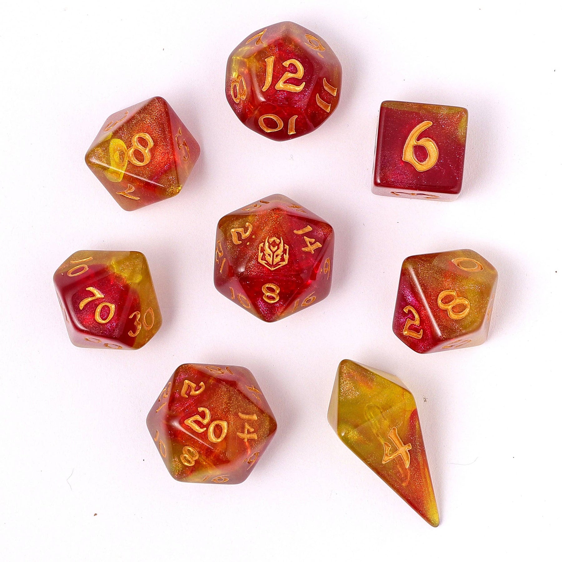 Hymgho Premium Dice Dice > Other Dice Wyrmforged Rollers - Rounded Edge 8 Piece Polyhedral Dice set - Phoenix Feather HY02007 HY02007